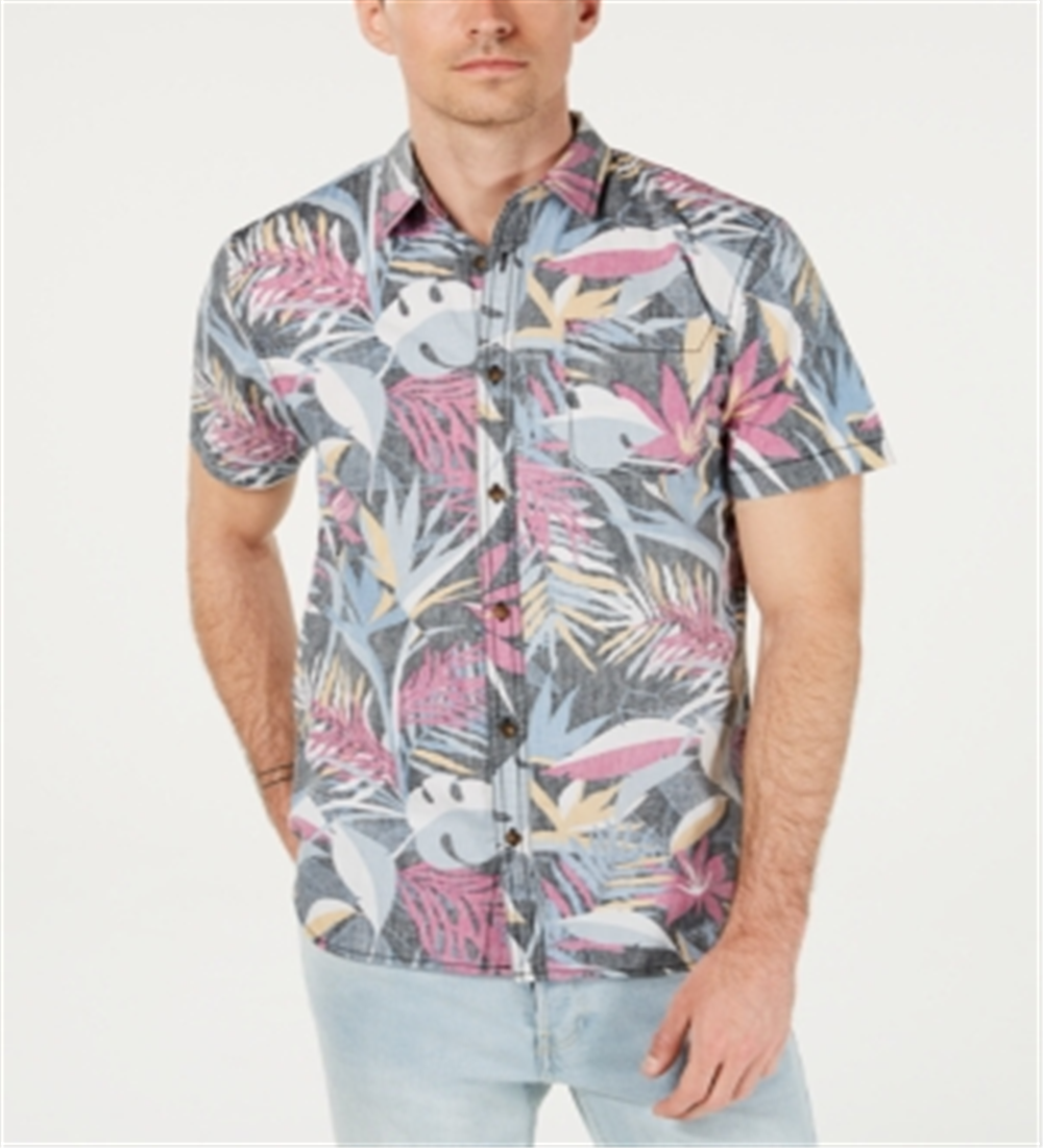 O'Neill Men's Sessions Modern Fit Tropical Print Shirt Black Size XL