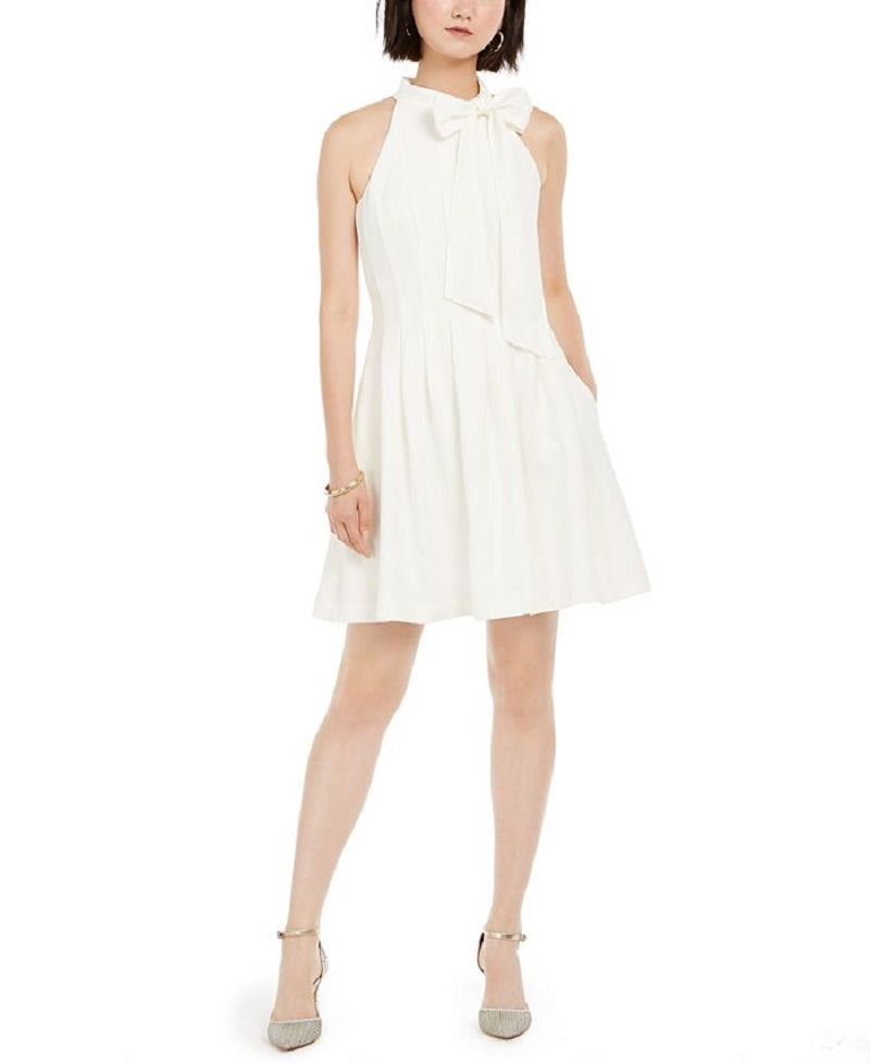 Vince Camuto Women's Bow Neck Fit & Flare Dress White Size 4