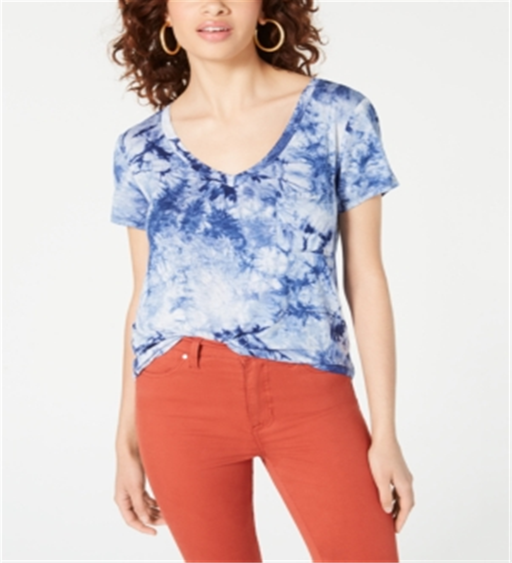 Self Esteem Junior's Tie Dyed V Neck Top Blue Size Medium