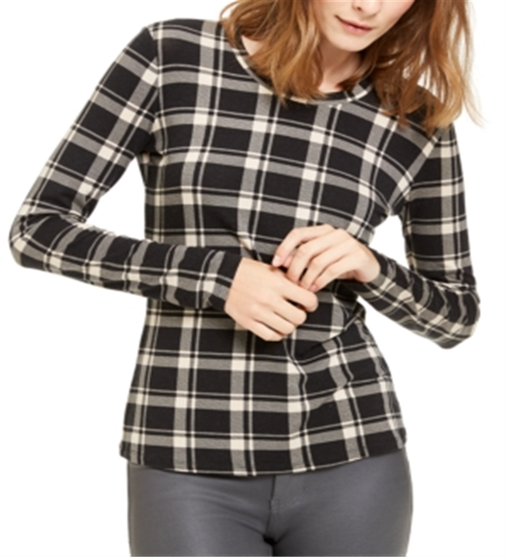 Weekend Max Mara Women's Pacato Plaid Knit Long Sleeve Top Black Size Small