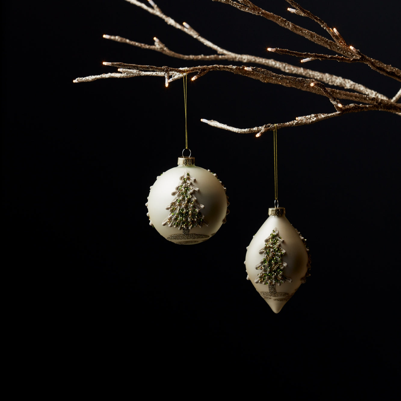 Painted Snowy Pine Tree Ball Ornament (Set of 6)