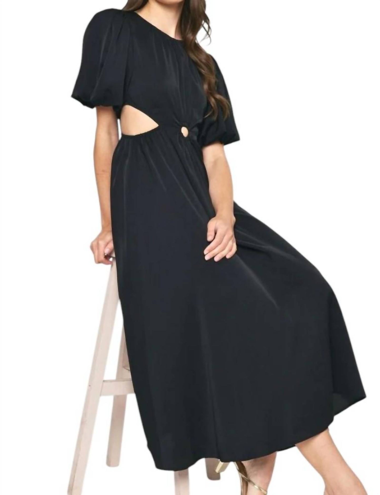 Entro - Sade Sides Cut-Outs Puff Sleeves Maxi Dress