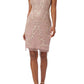 Adrianna Papell - Short Sleeves Short Beaded Mesh Dress