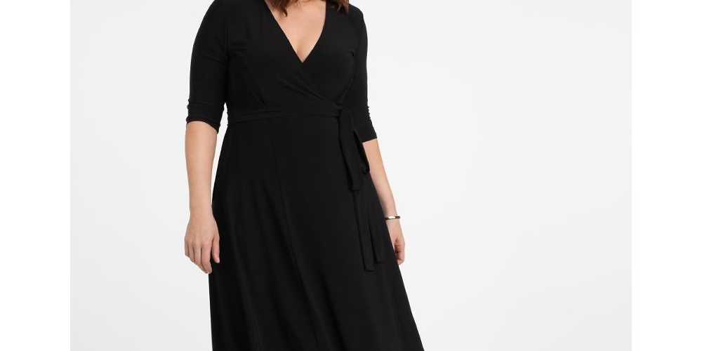 Kiyonna Women's Essential Wrap Dress Black Size 5X