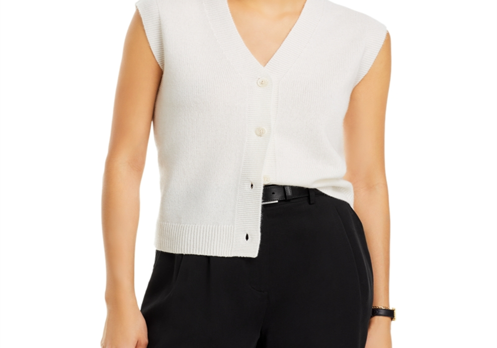 C by Bloomingdale's Cashmere Buttoned Vest Ivory