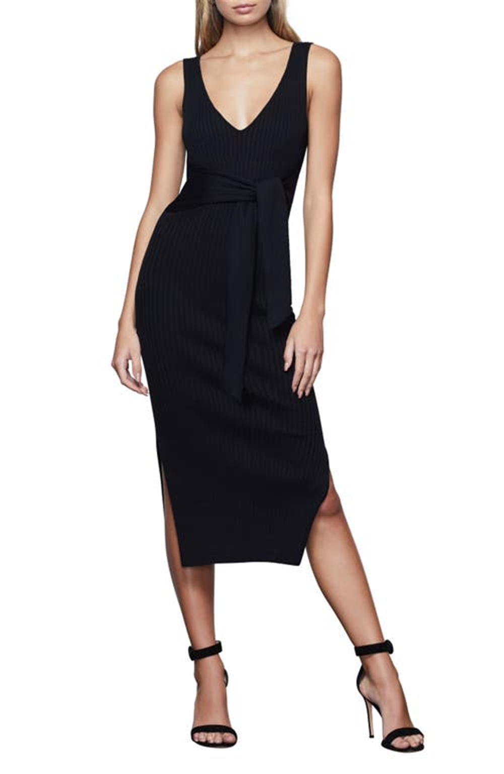 good-american-black-rib-knit-tie-waist-midi-dress