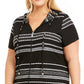 Dotti Women's Dahlia Stripe Zip Hoodie Cover Up Swimsuit Black Size 2X