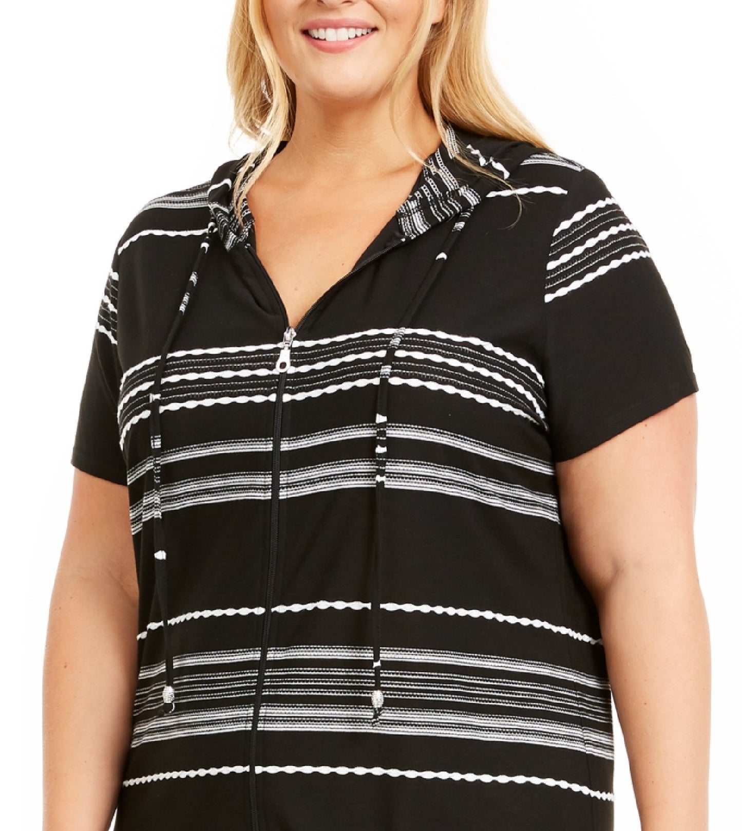 Dotti Women's Dahlia Stripe Zip Hoodie Cover Up Swimsuit Black Size 2X