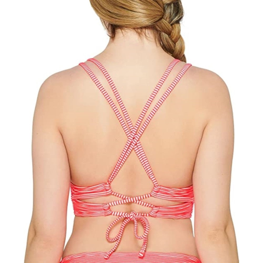 Hula Honey Junior's Rib Illusion Cross Back Bikini Top Swimsuit Pink Size Small
