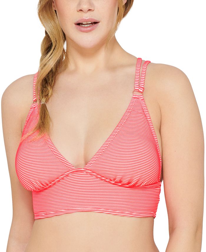Hula Honey Junior's Rib Illusion Cross Back Bikini Top Swimsuit Pink Size Small
