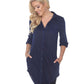 White Mark Women's Lakota Stretchy Button Down Tunic Blue Size Medium