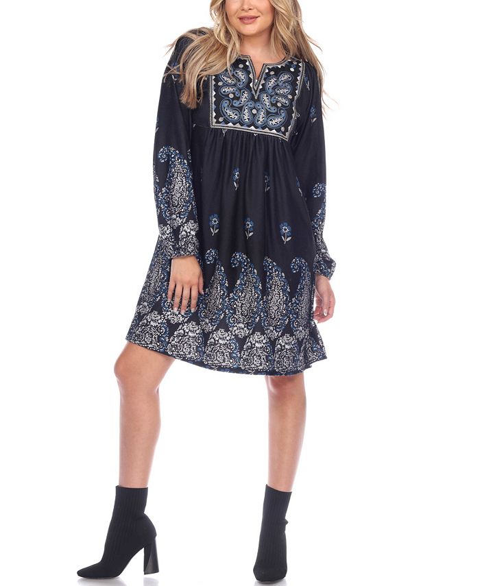 White Mark Women's Apolline Embroidered Dress Blue Size Medium