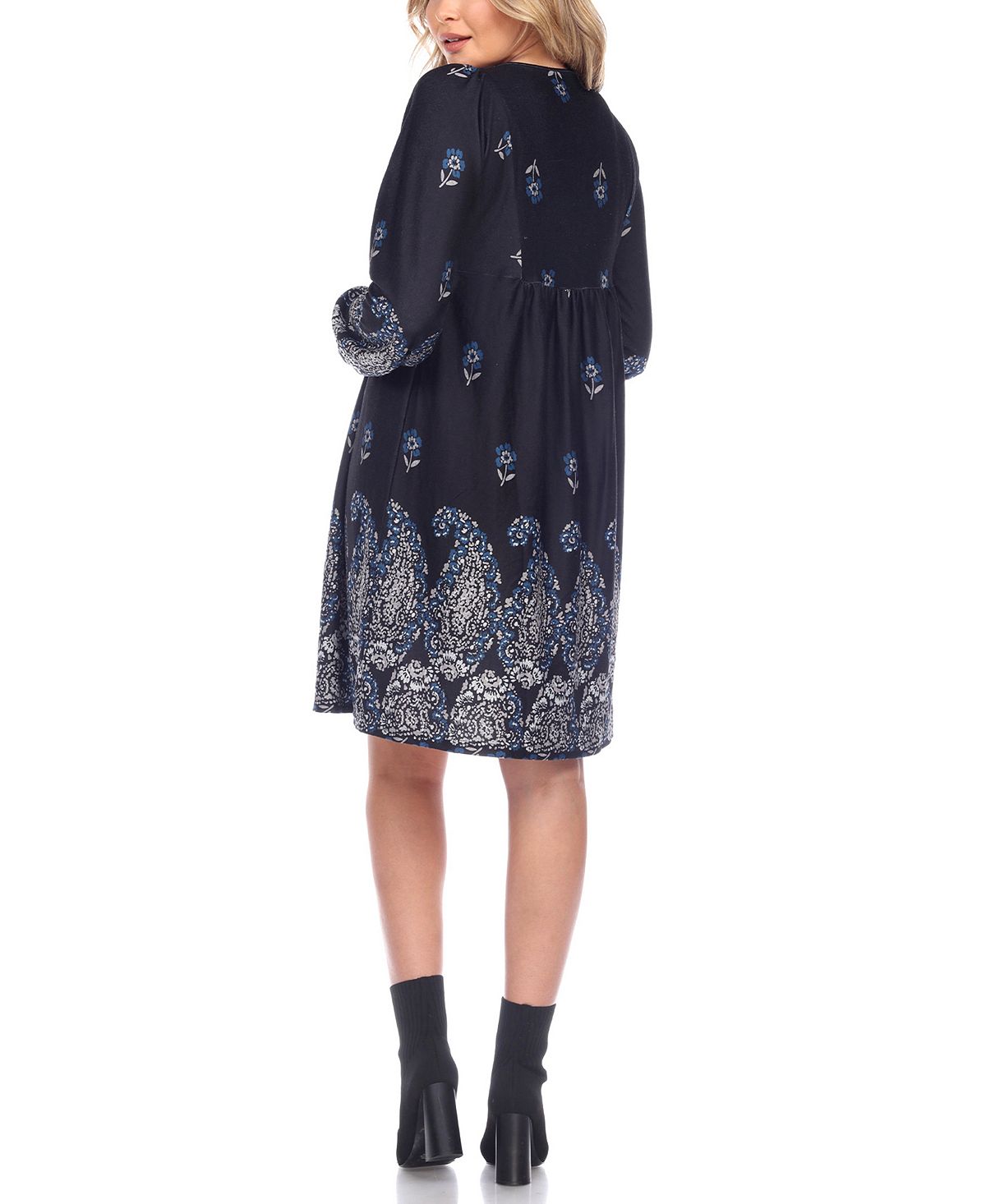White Mark Women's Apolline Embroidered Dress Blue Size Medium
