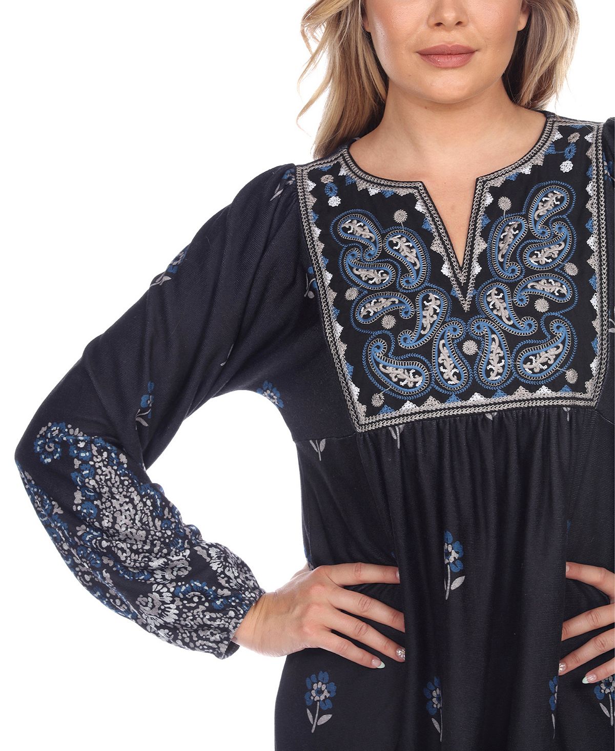 White Mark Women's Apolline Embroidered Dress Blue Size Medium