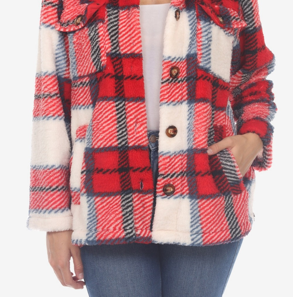 White Mark Women's Plaid Shacket Red Size Large