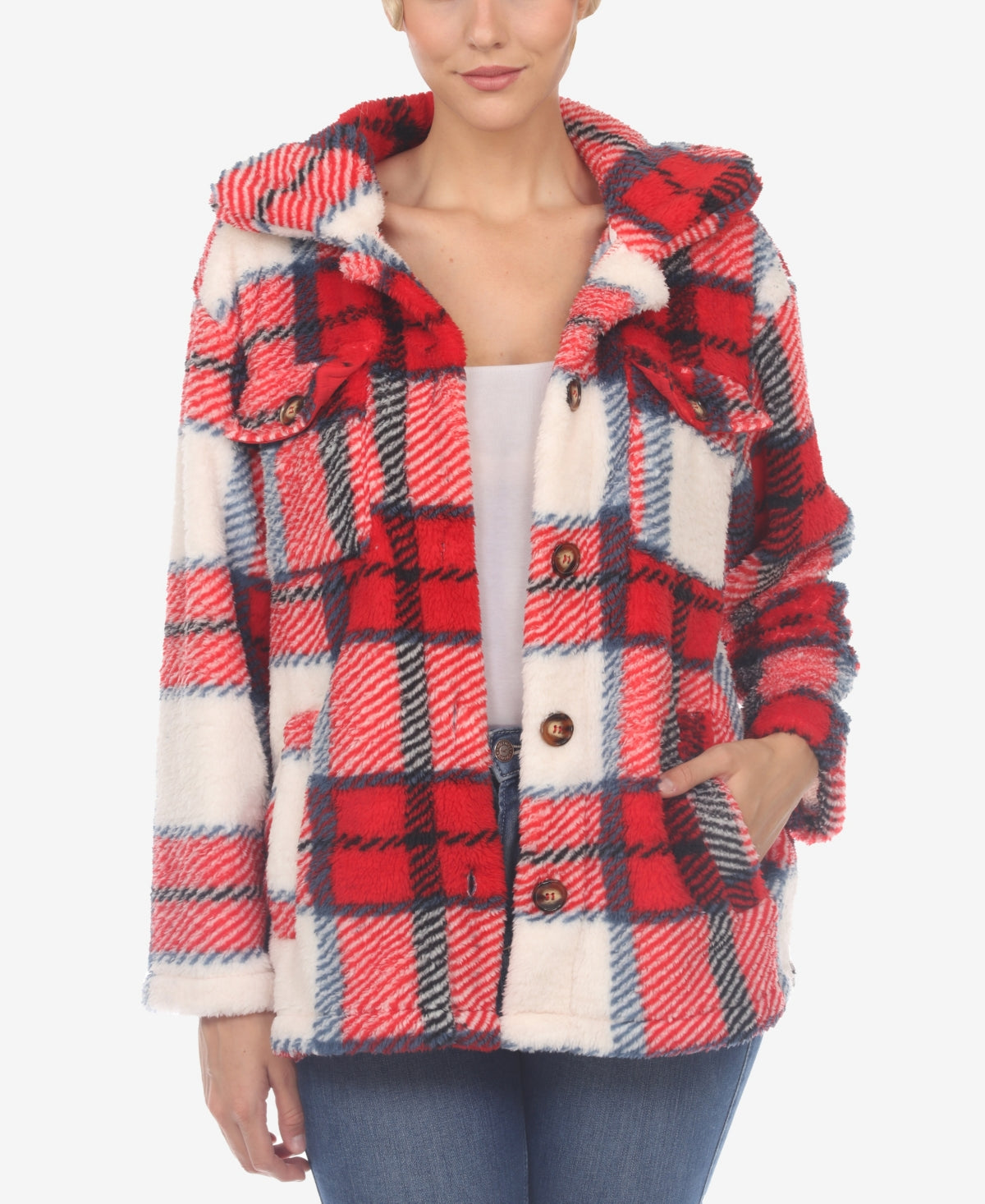 White Mark Women's Plaid Shacket Red Size Large