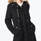Collection B Junior's Faux Fur Trim Hooded Anorak Coat Black Size Medium