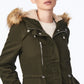 Collection B Junior's Faux Fur Trim Hooded Anorak Coat Green Size Medium
