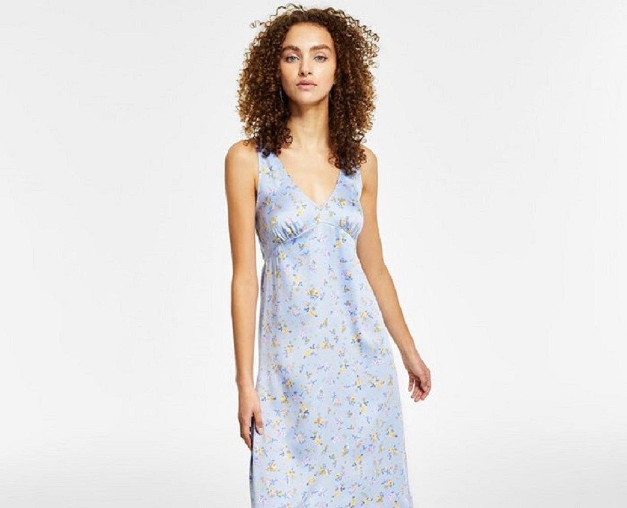 Hippie Rose Junior's V Neck Fit & Flare Midi Dress Blue Size Medium