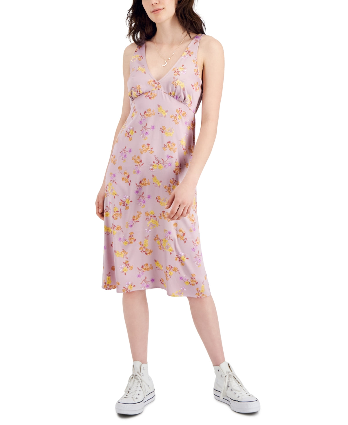 Hippie Rose Women's Floral Print Calf Midi Dress Purple Size X-Large