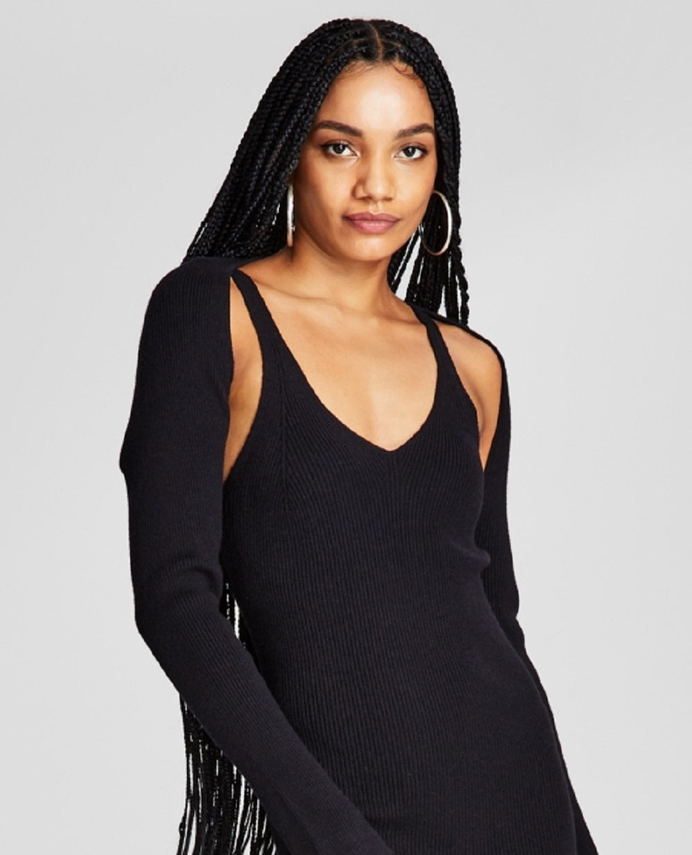 And Now This Women's Ribbed Knit Bodycon Dress & Shrug Black Size Medium