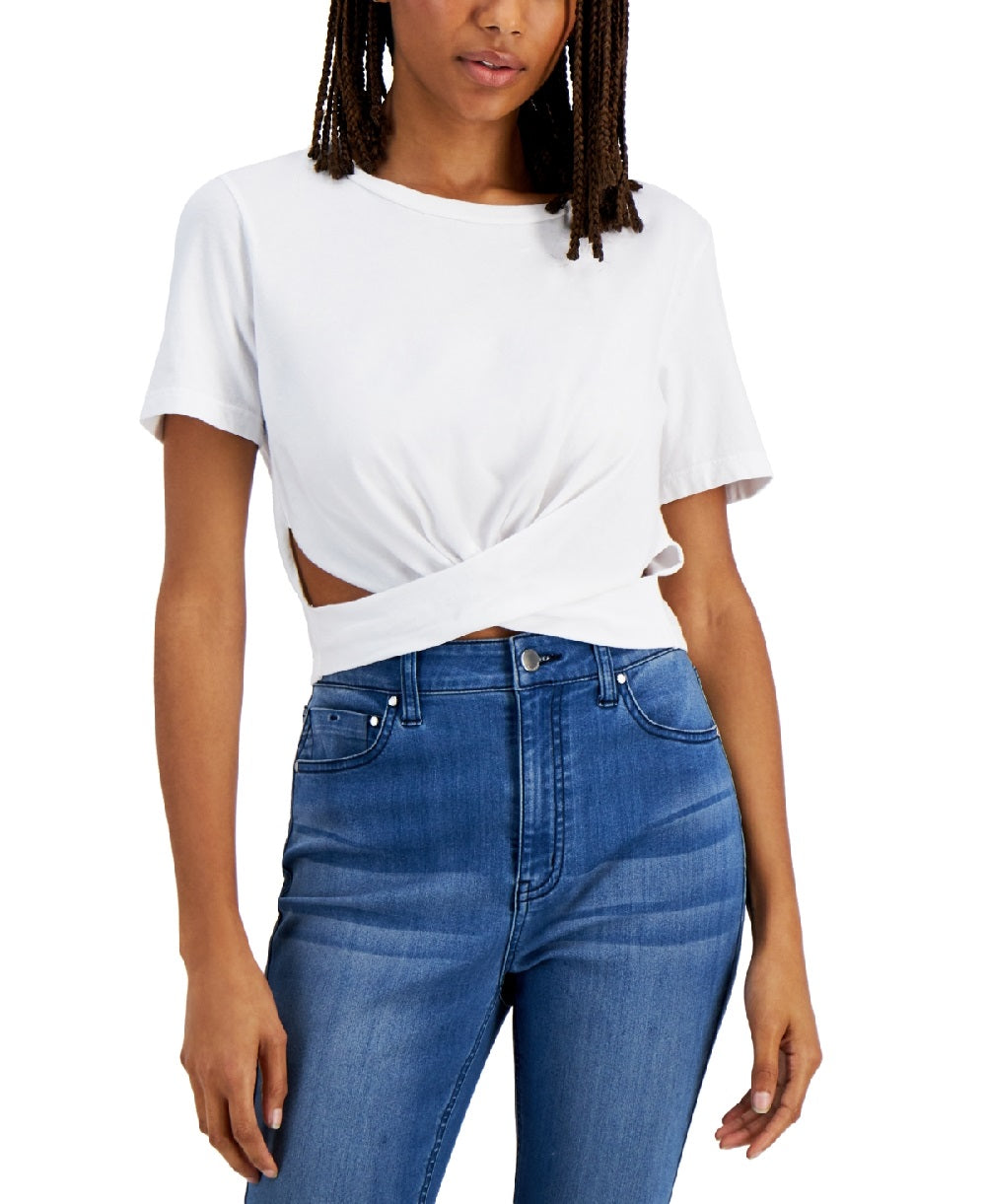 Lna Women's Side Scrunch Cutout T-Shirt White Size Large