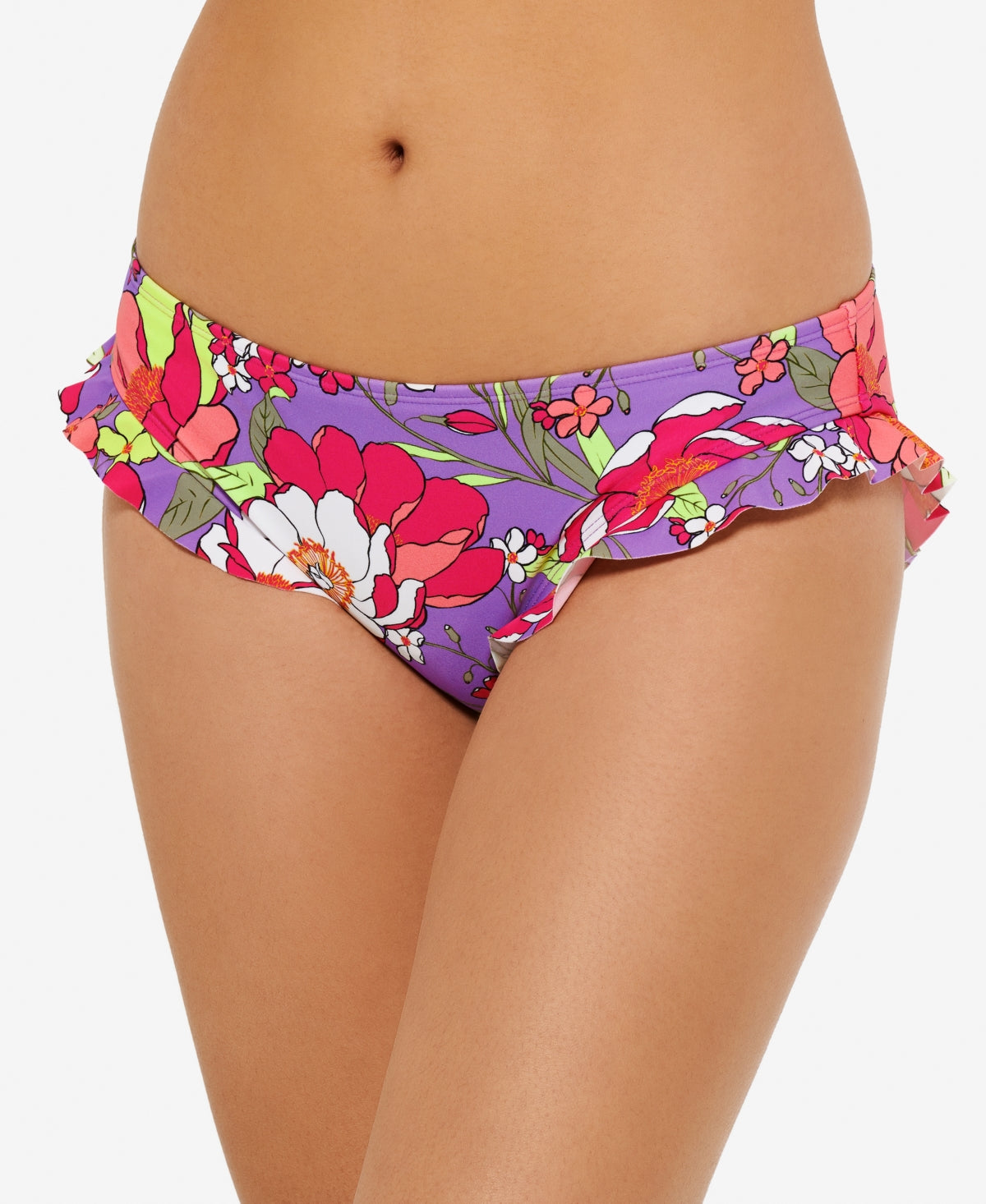 Hula Honey Junior's Impressionist Ruffled Bikini Bottoms Swimsuit Purple Size X-Small