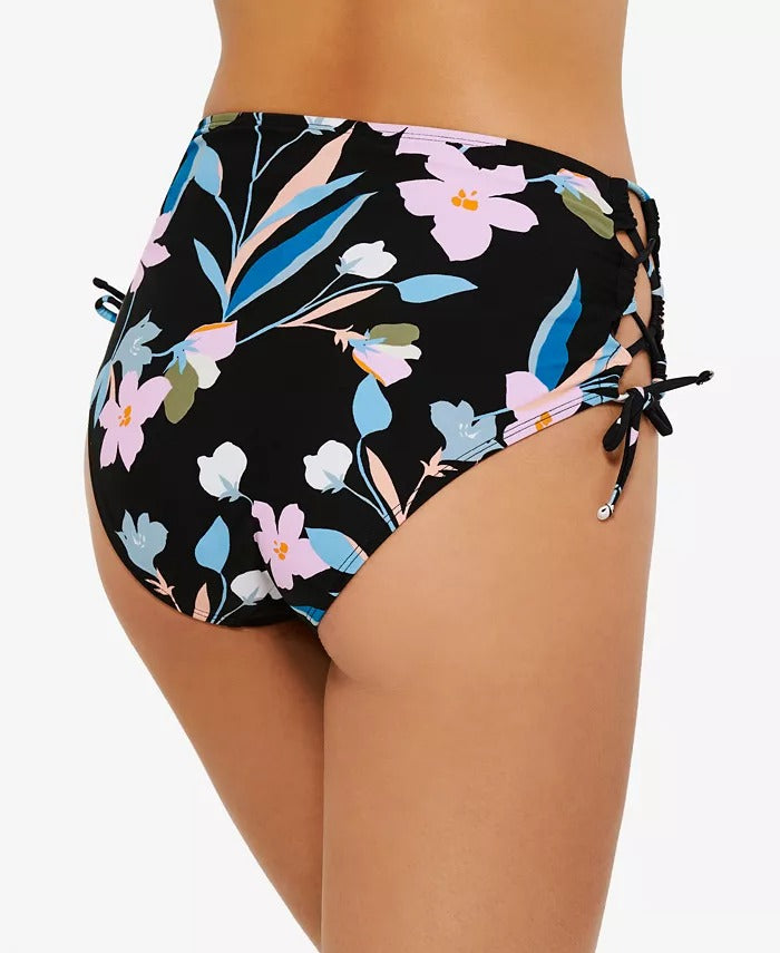 Hula Honey Women's Flourishing Floral High Waist Bikini Bottom Black Size X-Large