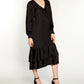 Belldini Women's Pleated Ruffle Midi Dress Black Size Small