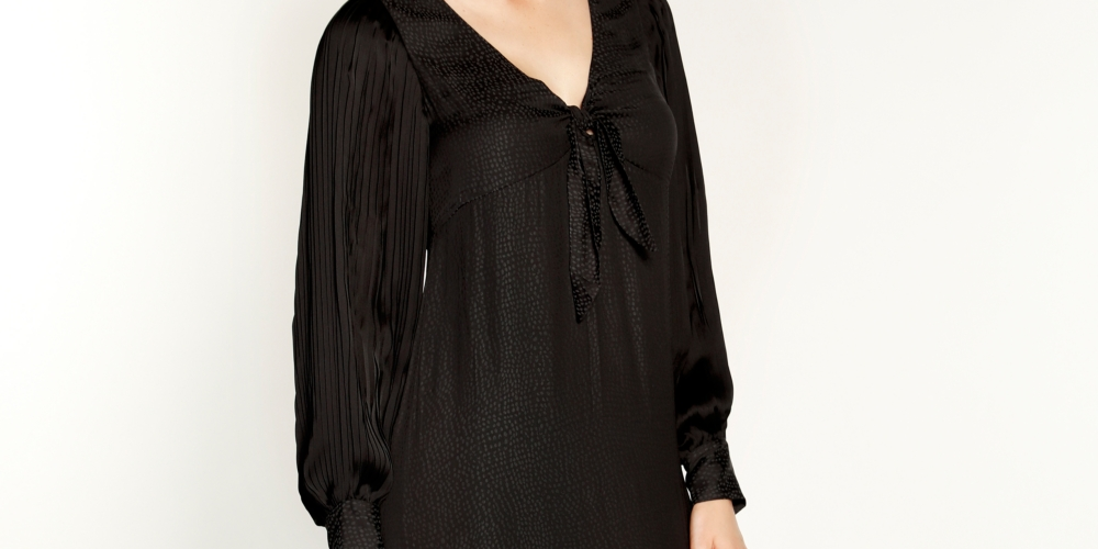 Belldini Women's Pleated Ruffle Midi Dress Black Size Small