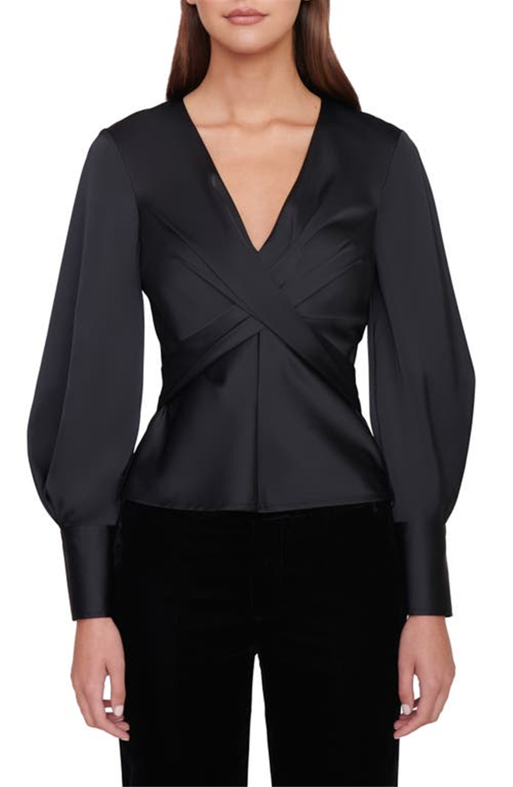 Staud Women's Madison Cross Front Blouse Black Size 10