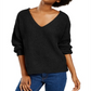 Hippie Rose Junior's Chenille V Neck Sweater Black Size X-Small