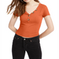 Hippie Rose Junior's Ribbed T-Shirt Brown Size X-Large