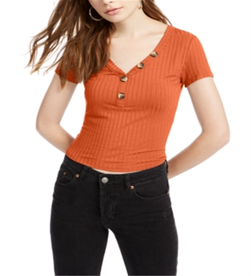 Hippie Rose Junior's Ribbed T-Shirt Brown Size X-Large