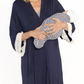 Angel Maternity Nursing Dress, Robe & Baby Blanket Set in Navy Stripes , Size X-Small Blue