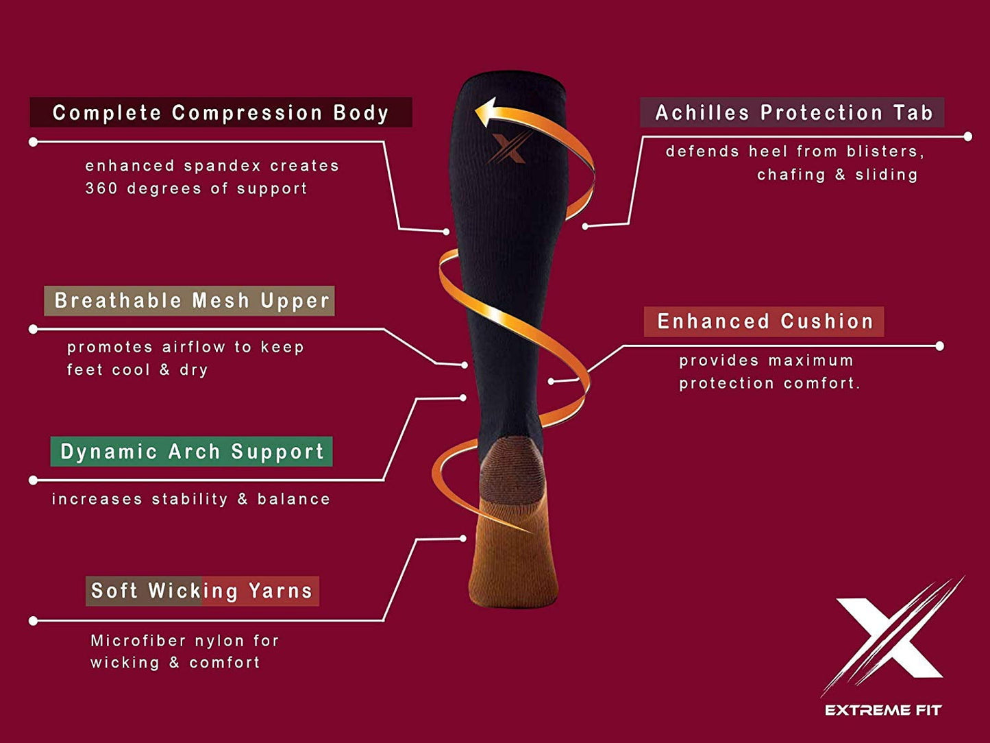 XTF By Extreme Fit Women's Compression Knee High for 3 Pack Socks Brown Size Small
