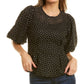 Gracia womens Flower Embroidered Top Black