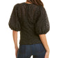 Gracia womens Flower Embroidered Top Black