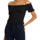 Aqua Womens Smocked Off-the-Shoulder Crop Top Black Size S