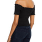 Aqua Womens Smocked Off-the-Shoulder Crop Top Black Size S