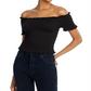 Aqua Womens Smocked Off-the-Shoulder Crop Top Black Size S