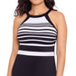 Reebok Women's Insta Stripe Tankini Top Swimsuit Black Size 14