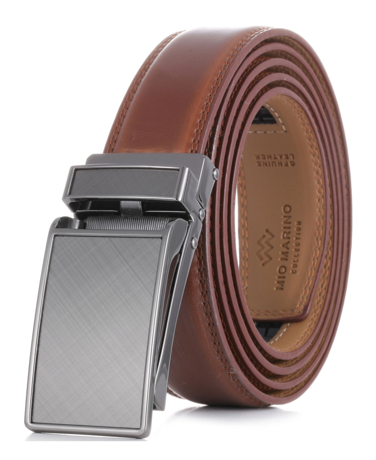 Mio Marino Men's Linxx Designer Ratchet Leather Belt Brown Size Medium