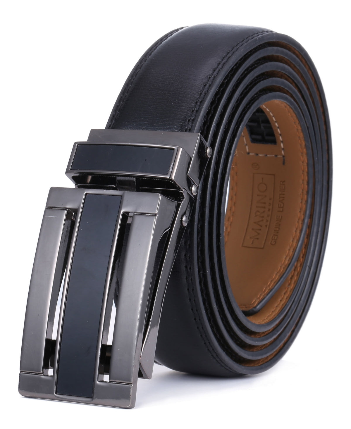 Mio Marino Men's Linxx Designer Ratchet Leather Belt Black Size Medium