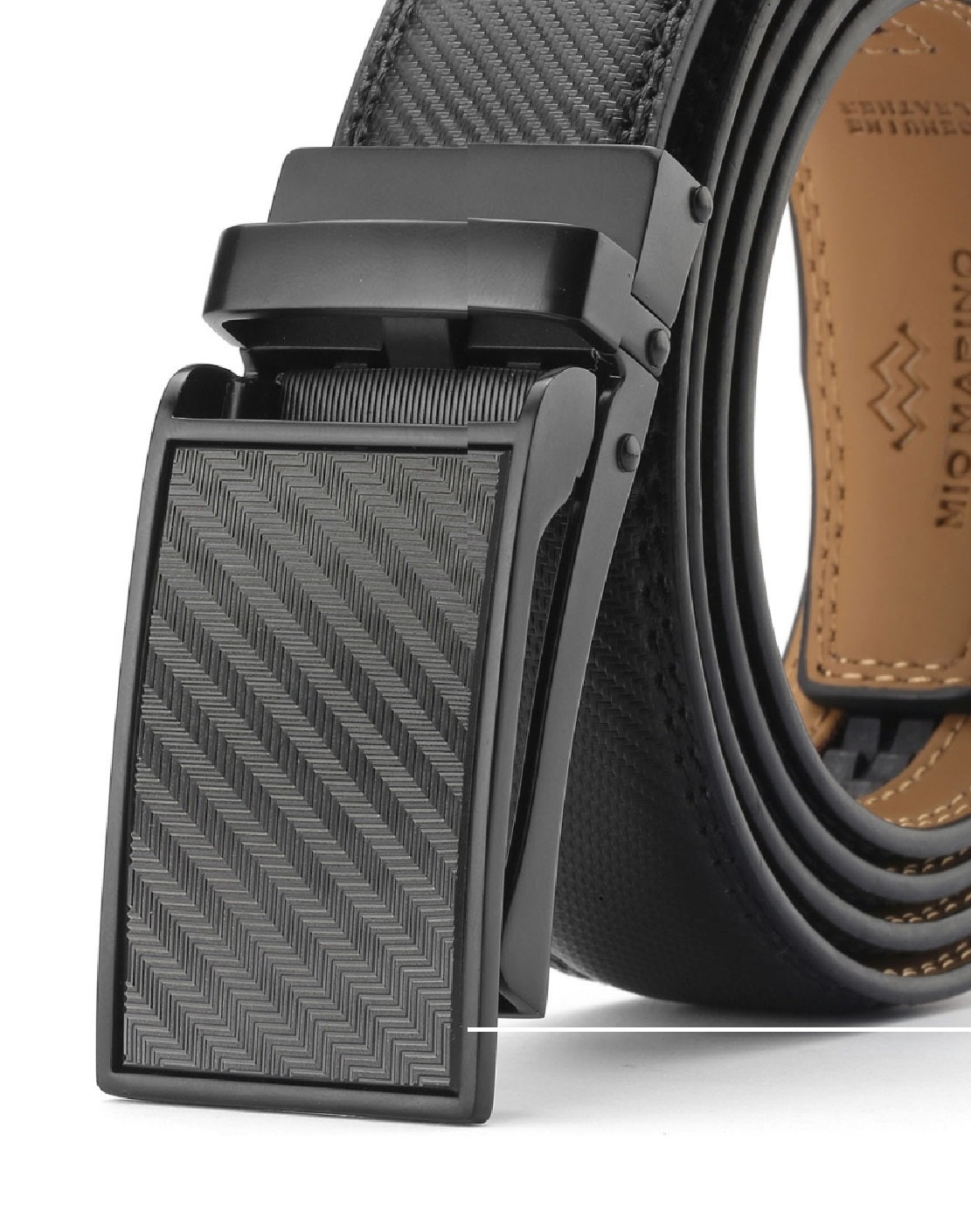 Mio Marino Men's Linxx Designer Ratchet Leather Belt Black Size Medium