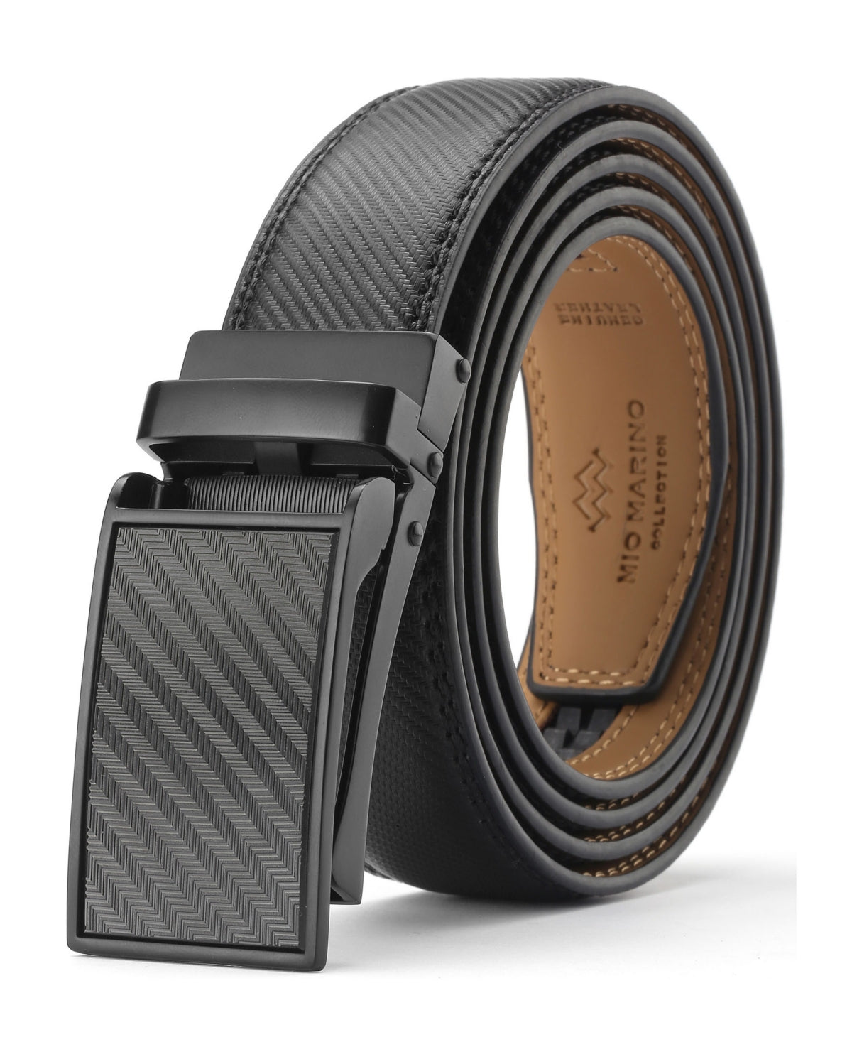 Mio Marino Men's Linxx Designer Ratchet Leather Belt Black Size Medium