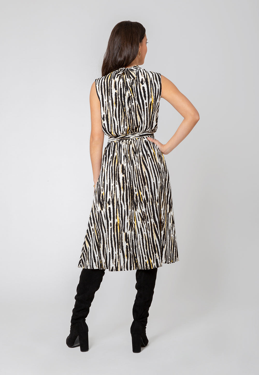 Leota Women's Sleeveless Mindy Dress in Inky Zebra White