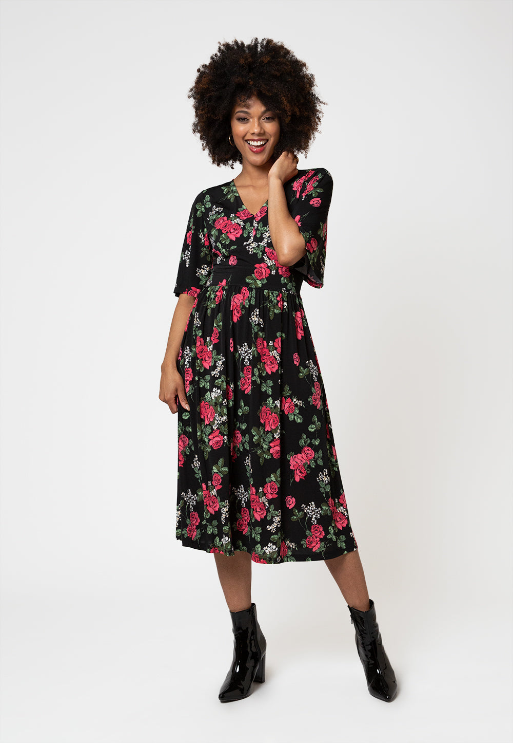 Leota Women's Short Sleeve Zoe Dress in Ruby Rose Black