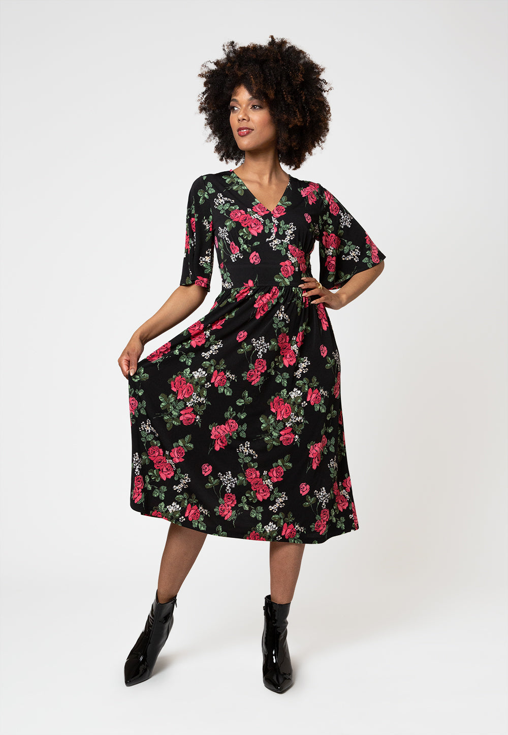 Leota Women's Short Sleeve Zoe Dress in Ruby Rose Black