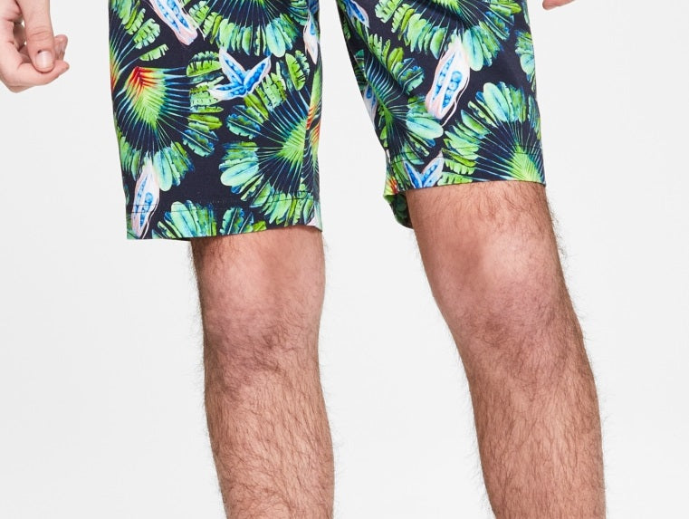 Paisley & Gray Men's Slim Fit Warrior Leaf-Print Shorts Black Size 32W